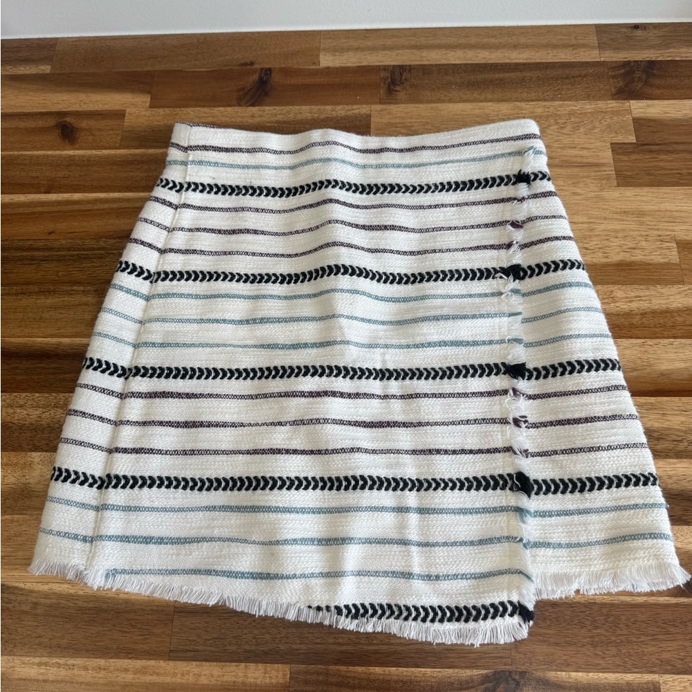 LOFT Cream and Black Striped Mini Skirt
